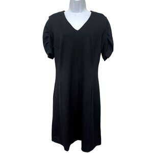 Cabi V-Neck Knee Length Dress Hidden Pockets Back Zip Ruched sleeves Size Medium